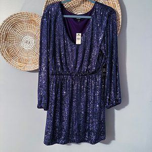 Express - Long Sleeve Purple Sequin Mini Dress - Size L